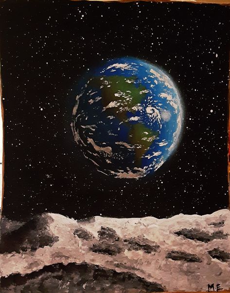 Moon Space Painting, Earth And Moon Drawing, Earth Drawing Aesthetic, Nasa Painting, Earth Acrylic Painting, Acrylic Painting Space, Space Acrylic Painting, Space Painting Acrylic, Moon Painting Acrylic