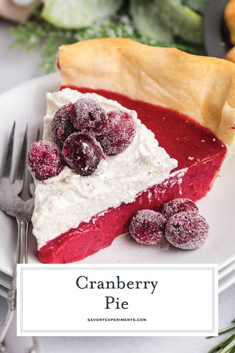 This Cranberry Pie, with sweetened tart cranberries, is the perfect dessert for holidays like Thanksgiving, Christmas and all year long! Cranberry Pie Thanksgiving, Cranberry Chiffon Pie, Cranberry Pies, Cranberry Custard Pie, Cranberry Pie Filling, Cranberry Desserts, Cranberry Pie Recipes, Mixed Berry Pie, Dessert Cravings