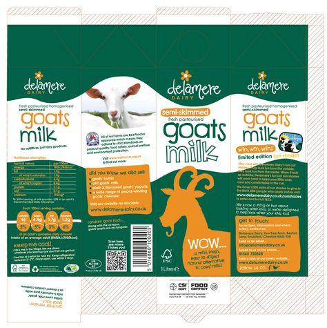 Delamere Dairy Goats Milk Packaging Milk Packaging Ideas, Milk Label Design, Milk Design Packaging, Goat Milk Packaging, Milk Packing Design, Popsicles Packaging, Milk Bottle Packaging Design, Bottle Design Water, Alternative Milk Packaging