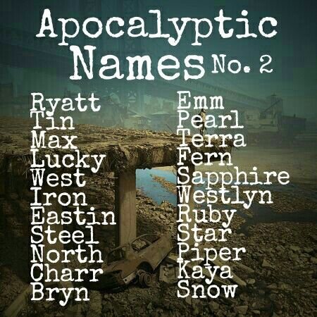 Different Types Of Apocalypse, Post Apocalyptic Name Ideas, Dystopian Character Names, Dystopian Name Ideas, Apocalypse Names, Dystopian Names, Dystopian Story Ideas, Oc Names, Oc Things