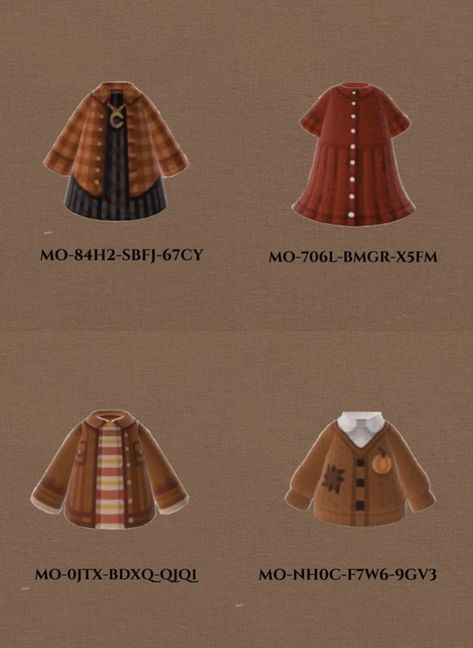 Acnh Brown Villagers, Anch Fall Outfits Codes, Animal Crossing Design Codes Clothes Fall, Aesthetic Animal Crossing Clothes, Acnh Masc Outfits, Animal Crossing Pajamas Design, Acnh Fall Clothes Codes, Acnh Guy Clothes Codes, Acnh Grunge Outfits