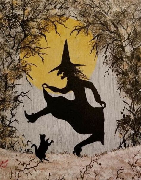 Witch Painting, Vintage Witch Art, Image Halloween, Samhain Halloween, Halloween Witch Decorations, Horror Decor, Halloween Silhouettes, Halloween Artwork, Spiritual Artwork