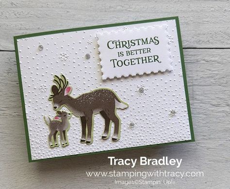 Stampin' Up! Reindeer Fun Bundle - Stamping With Tracy Reindeer Card, Mama And Baby, Sending Love, Christmas Green, Green Cards, Christmas Cards To Make, Baby Deer, Holiday Catalog, Elegant Christmas