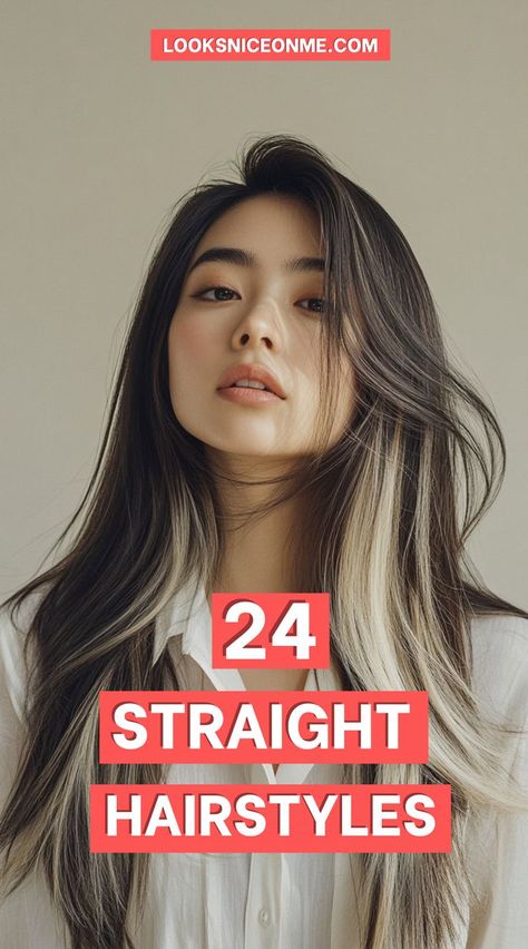 Embrace simplicity and elegance with these chic straight hairstyles, ideal for any season and every occasion. From blunt cuts to soft layers, find your new favorite look! #ChicHair #StraightLooks #HairstyleIdeas Long Haircut Fine Hair Straight, Womens Haircuts Medium Straight, Straight Hair Haircut Medium, Asian Hair Straight, Hairstyles For Medium Length Hair Straight, Long Bob Hairstyles Straight, Hairstyles For Fine Straight Hair, Medium Straight Hairstyles, Medium Length Hair Straight