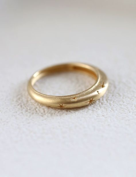 18k Gold Star Ring, Star Wedding Band, Engraved Ring, Solid Gold Ring, Celestial Dome Ring, Pattern Ring, Solid Gold Star Ring - Etsy Wedding Band Engraved, Star Wedding Band, Wide Gold Ring, Sterling Silver Skull Rings, Ring Pattern, Wedding Band Engraving, Celestial Ring, Gold Promise Rings, Engraved Ring