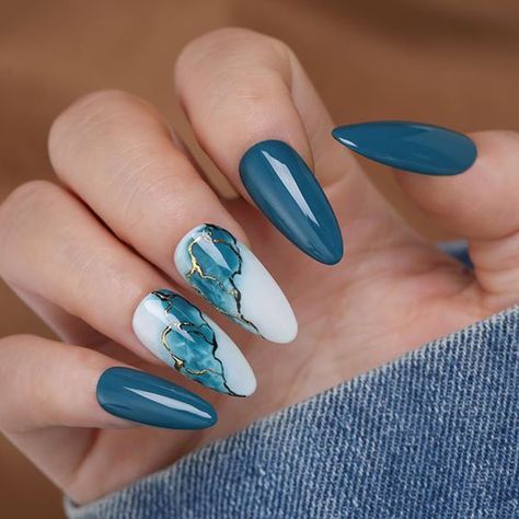 Tiffany Blue Nails, Tiffany Nails, Oval Nails Designs, Wave Nails, Nice Jeans, Blue Acrylic Nails, Her Nails, Pretty Nail Art Designs, Almond Nails Designs