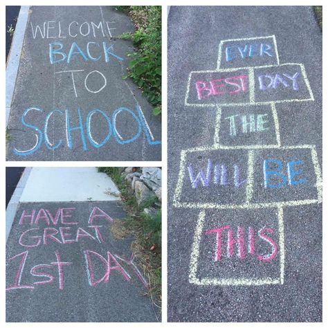 Welcome Back To School Sidewalk Chalk, First Day Of School Sidewalk Chalk Ideas, Welcome Back To School Chalk Art, Back To School Sidewalk Chalk Ideas, Chalk The Walk Ideas, Chalk The Walk, Chalk The Walk Ideas Back To School, Back To School Chalk Art, Driveway Chalk