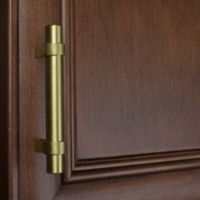 Gold Hardware Brown Cabinets, Brown Cabinets Brass Hardware, Dark Brown Cabinets Gold Hardware, Brown Kitchen Cabinets With Gold Handles, Gold Cabinet Pulls, Dark Brown Cabinets, Brown Kitchen Cabinets, Cherry Kitchen, Dark Wood Cabinets