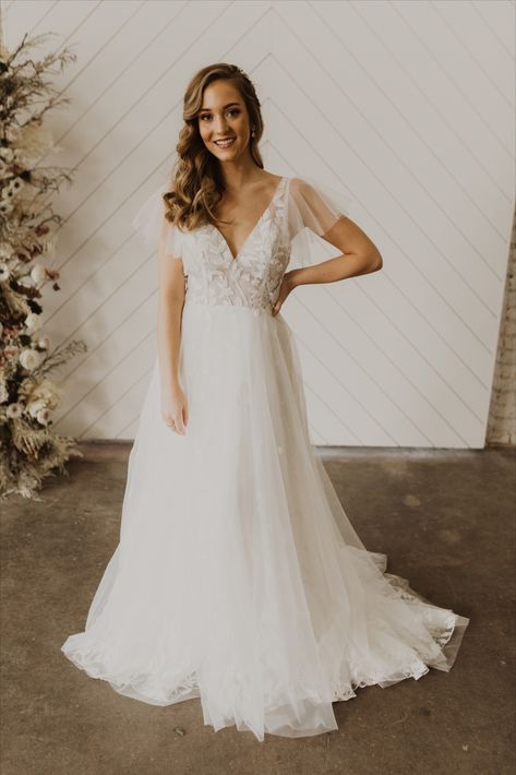 Lis Simon - Laura - Size 12 - Ivory - https://www.somethingwhitebridalboutique.com Whimsical Bride, White Tulle Wedding Dress, Something White, Tulle Wedding Dresses, Short Sleeve Wedding Dress, Sleeve Wedding Dress, White Tulle, Wedding Dress Sleeves, Tulle Wedding