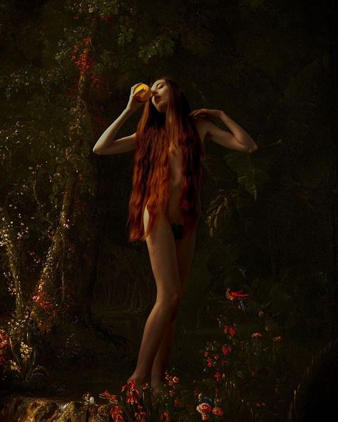 Eva Eve Photoshoot, Dark Pop, Female Art Painting, Occult Art, Character Sketches, Adam And Eve, Art Videos, Pose Reference, Redheads