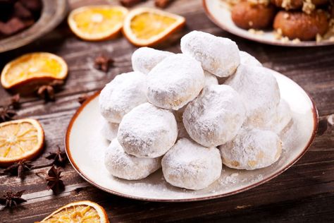 Kourabiedes Greek Wedding Cookies Recipe Kid Friendly Holiday Recipes, Kourabiedes Recipe, Gluten Free Cake Flour, Wedding Cookies Recipe, Gluten Free Flour Blend, Homemade Gluten Free, Almond Cookies, Kitchen Stories, Roasted Almonds