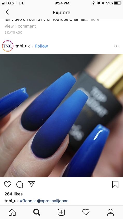 Navy Blue And Black Nails Prom, Dark Blue Ombré Nails, Black And Baby Blue Nails, Black And Blue Nails Ideas, Royal Blue Nails Designs Coffin, Blue And Black Nails Acrylic, Dark Blue Nails Acrylic Coffin Long, Navy Blue Ombre Nails, Dark Blue Ombre Nails Acrylic