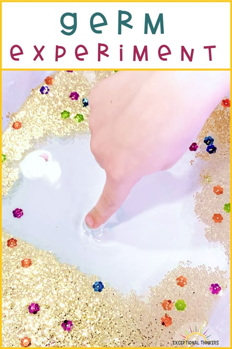 Here’s a fun soap experiment for teaching kids about germs. Teach healthy habits like washing hands with kids. They'll love learning about germs! Even though they can't see germs, kids need to know how to protect themselves by using healthy habits. In this germ experiment, we’ll be using glitter to represent dirt and germs. This glitter germ activity gives kids a chance to see how dirt and “germs” respond to soap. This glitter germ experiment demonstrates the importance of washing our hands. Germ Experiment, Germs Preschool Activities, Germ Crafts, Germs Preschool, Germs Lessons, Healthy Habits Activities, Soap Experiment, Germs Activities, Healthy Habits Preschool