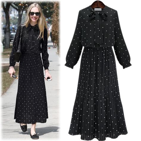 Long Sleeve Chiffon Dress, European Dress, Chiffon Dresses, Langer Rock, Women Long Sleeve Dress, Ladies Gown, Elegant Dresses For Women, Long Sleeve Print Dress, Vestidos Vintage