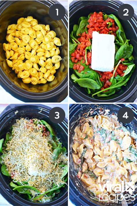 Tortellini In Crockpot Slow Cooking, Easy Crockpot Meals Tortellini, Tortellini In The Crockpot, Slow Cooker Recipes Tortellini, Crockpot Meals Cream Cheese, Crockpot Tortellini Cream Cheese, Crockpot Recipes With Tortellini, Tortellini Soup Tiktok, Cheese Tortellini Side Dish