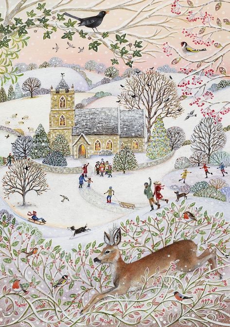 Suffolk Original Paintings For Sale | Lucy Grossmith | Heart To Art Exquisite Decor, Original Paintings For Sale, Winter Illustration, Acrylic Painting On Paper, Country Church, Art Et Illustration, Winter Art, Naive Art, Art And Illustration