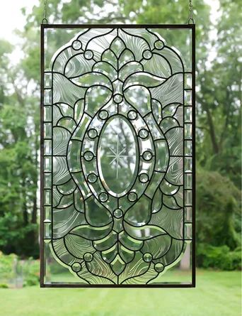 World Menagerie 20" X 34" All Clear Stained Glass Beveled Window Panel | Wayfair.ca Beveled Glass Window, Stained Glass Bevels, Etching Diy, Antique Stained Glass Windows, Window Stained, Glass Window Art, Glass Diy, Stained Glass Window Panel, Copper Frame