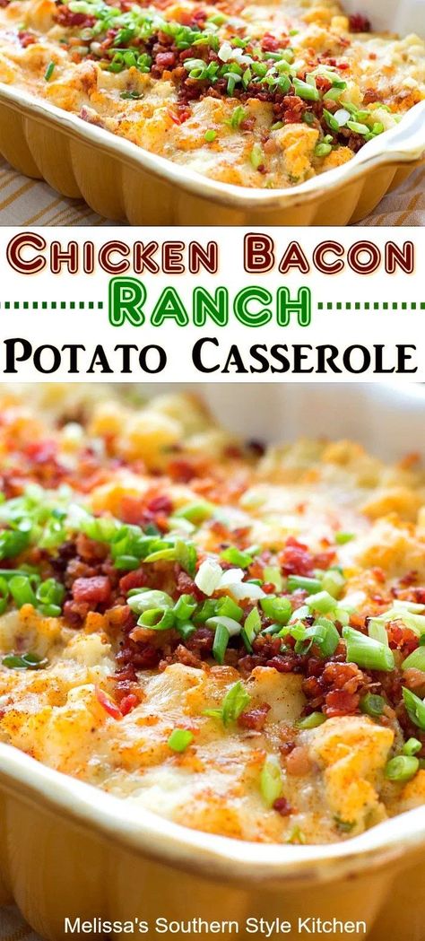 Chicken Potluck Dishes, Potluck Casseroles Main Dishes, Potluck Chicken Recipes, Bacon Ranch Potato Casserole, Husbands Delight Casserole, Husbands Delight, Anniversary Meals, Ranch Potato Casserole, Ranch Potatoes Baked