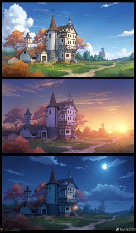 ArtStation - Fantasy backgrounds for visual novell, Task Light Studio Gacha Fantasy Background, Fantasy Mansion Art, Gacha Custom Background, Light Fantasy Art, Background For Animation, Fantasy Lighting, Webtoon Background, Environment Lighting, Background Tutorial