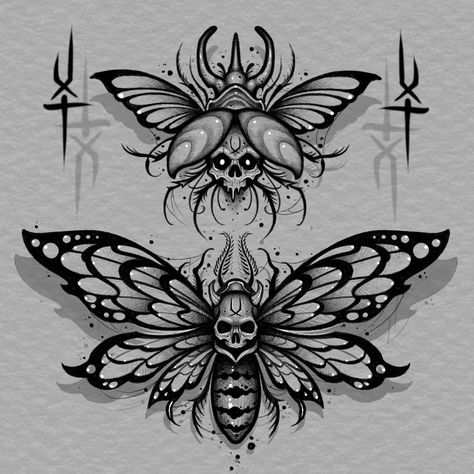 Deathmoth Design Tattoo, Dark Butterfly Tattoo, Skull Butterfly Tattoo, Traditional Tattoo Drawings, Butterfly Tattoo Stencil, Moth Tattoo Design, Insect Tattoo, Creepy Tattoos, Moth Tattoo