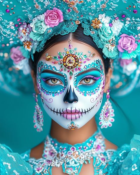 I can’t stop making gorgeous Catrinas 🥰 Enjoy part 2 of my Día de los Muertos series 🌸💀 #mexico #diademuertos #makeupinspo Day Of The Dead Headpiece, Catrina Costume, Day Of The Dead Party, Dead Makeup, Mascaras Halloween, Sugar Skull Makeup, Halloween Rocks, Face Painting Halloween, Sugar Skull Art