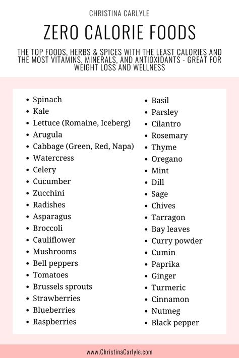 50 of the best zero calorie foods that are lowest in calories but highest in nutrients needed for health and weight loss. Eat these foods and get fit and healthy. Low Calorie Foods List, Food Calories List, Food Calorie Chart, Calorie Chart, Zero Calorie Foods, Sommer Mad, Best Diet Foods, No Calorie Snacks, Low Cal Recipes