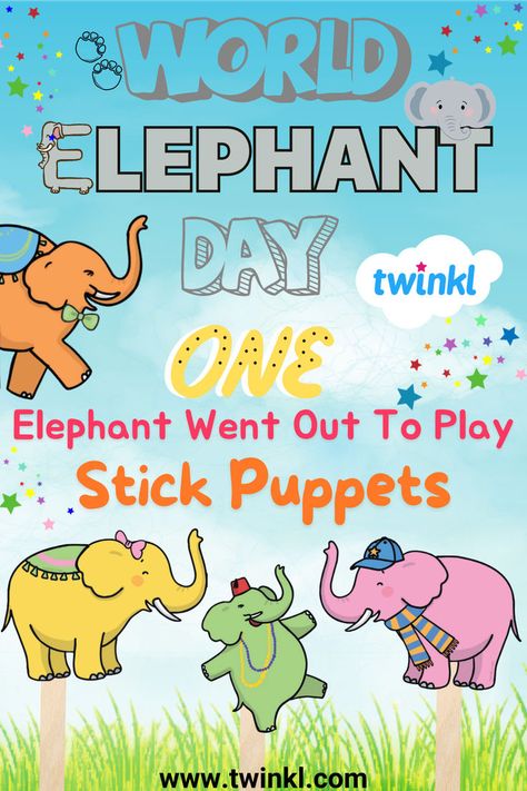 One Elephant Went Out To Play Stick Puppets Clay Elephant, World Elephant Day, 5th Grade Classroom, World Days, Pre Kindergarten, Activity For Kids, Fun Craft, Craft For Kids, Fun Crafts For Kids