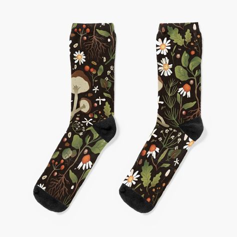 Plant Socks, Mushroom Socks, Mushroom Plant, Tall Socks, Garden Mushrooms, Mushroom Pattern, Floral Socks, Boo Basket, Chef Kitchen