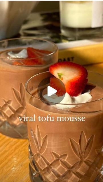 Teany Tea on Instagram: "TOFU CHOCOLATE MOOSE
Follow @teanyteaorganic for daily reposts of healthy dessert recipes from our favorite social bakers! First 100 subscribers on our website www.TeanyTea.com receive a gift! 

Repost @eatwithbonnie_ 

tofu mousse (recipe makes 2 pots) 🤎 
300g silken tofu 
2 tbsps cacao 
100g 85% dark chocolate 
2 tbsp maple syrup 
1 tbsp olive oil 

method: 
melt your chocolate either in the microwave or in a bain marie. once melted place into a blender along with the other ingredients and blitz until smooth. 

next pour your mixture into two containers and place in the fridge to set for at least one hour. 

I like to serve mine with some coconut yoghurt & fresh strawberries but you’re free to top with whatever you like. enjoy 🤎

#tofumousse #tofu #highprotein Tofu Mousse, 100 Subscribers, Coconut Yoghurt, Silken Tofu, Mousse Recipes, Fresh Strawberries, Healthy Dessert Recipes, Fresh Strawberry, Healthy Dessert