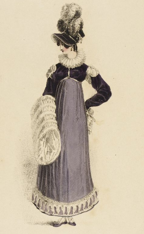 Regency Walking Dress, Regency Fashion Plates, 1810s Fashion, 1820 Fashion, London February, 1820s Fashion, Walking Dress, Regency Gown, Regency Era Fashion