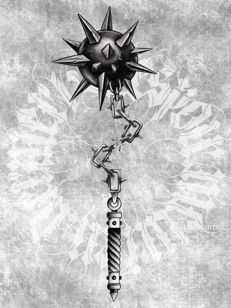 Ball And Chain Tattoo, Mace Tattoo, Flail Tattoo, Medieval Mace, Chain Tattoo, Urban Tribes, Single Line Tattoo, Tattoo Art Drawings, Dark Tattoo