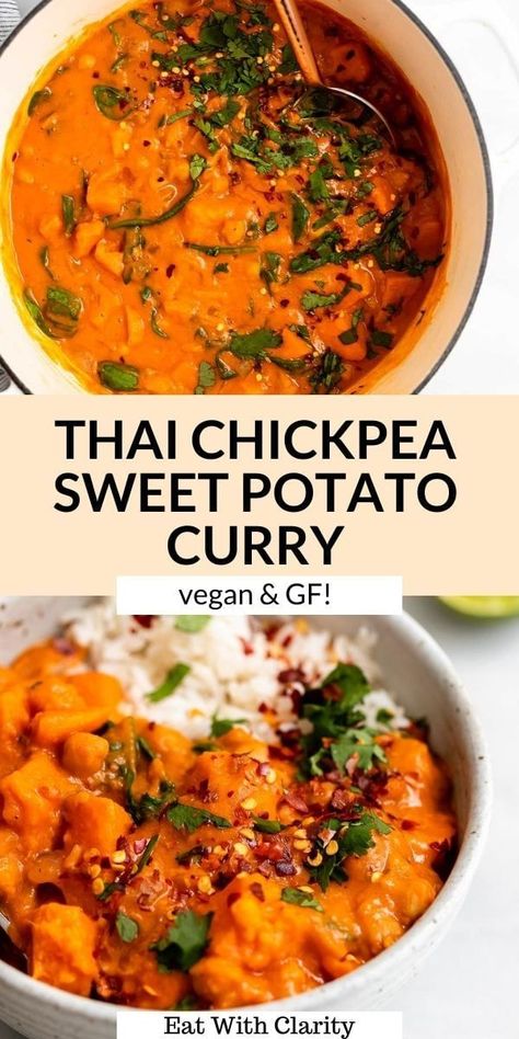 Sweet Potato Curry Vegan, Baked Chickpea, Vegan Curries, Sweet Potato Coconut Curry, Chickpea Sweet Potato, Sweet Potato Chickpea Curry, Peanut Butter Curry, Chickpea And Potato Curry, Potato Chickpea