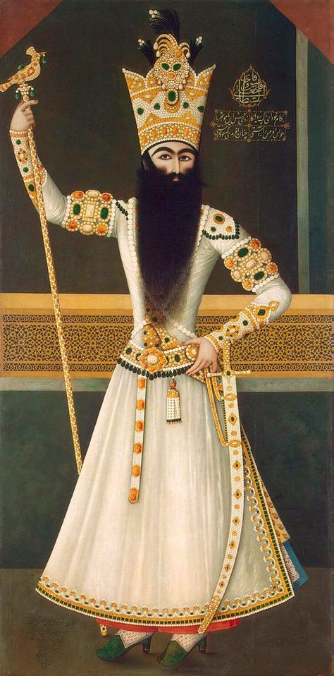 A rare Persian mural panel painted for Fath-Ali Shah | Christie's Qajar Dynasty, Persian Miniature, Hermitage Museum, Persian Culture, Iranian Art, Eastern Art, Indian Art, Islamic Art, Portrait Painting