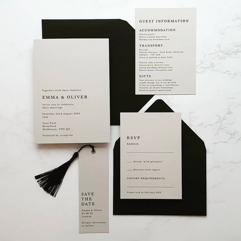 Black Wedding Envelopes Invitation Ideas, 2023 Wedding Stationery Trends, Black Tie Invitation Design, Black Tie Wedding Invite, Invitation Event Design, Black Wedding Invitations Modern, Black And White Stationery, Black Invitation Card, Digital Invitation Design