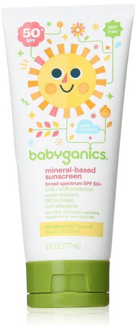 Babyganics Mineral Based Sunscreen - SPF 50+ - Fragrance Free - 6 oz | EWG score 2, very low risk and affordable.  California Baby has best EWG score 1, but it is SO expensive.  No joke it is $40 for 6 oz. Best Baby Sunscreen, Travel Size Sunscreen, Baby Sunscreen, Safe Sunscreen, Stain On Clothes, Kids Sunscreen, Natural Sunscreen, Sunscreen Spf 50, Sunscreen Lotion