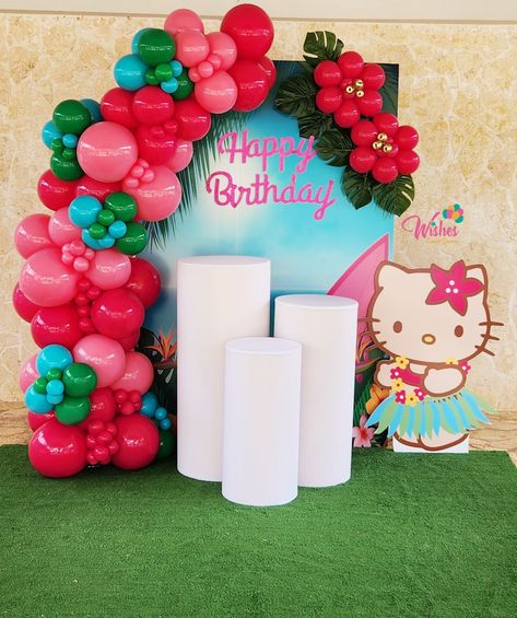 Hibiscus Flower Birthday Party, Hello Kitty Hawaiian Party, Hello Kitty Luau Birthday, Hawaiian Hello Kitty Birthday, Stitch Sleepover, Hello Kitty Pool Party, Hello Kitty Themed Birthday Party, Hawaii Birthday Party, Libra Szn