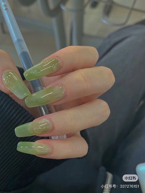 Green Jelly Nails, Nails Fire, Nails Classy, Green Nail, Classy Acrylic Nails, Pretty Gel Nails, Soft Nails, Jelly Nails, Kawaii Nails