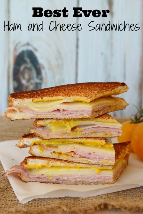 Best Ever Ham and Cheese Sandwiches!   It's a mix between a grilled and cold sandwich! I made it yesterday and everyone LOVED it! #ad Ham And Cheese Sandwiches, Cold Sandwich Recipes, Grilled Ham And Cheese, Picnic Sandwiches, Appetizer Sandwiches, Cheese Sandwich Recipes, Grilled Ham, Cold Sandwiches, Gourmet Sandwiches