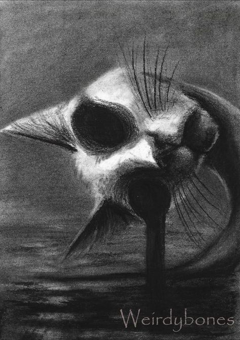 Creepy Cat Art, Dark Horror Art, A Cat Drawing, Cat Creepy, Black Cat Drawing, Creepy Animals, Dark Horror, Cats Art Drawing, Creepy Cat