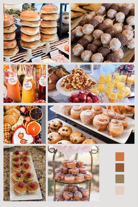 Conference Breakfast Ideas, Bridal Brunch Wedding Day, Bridal Party Set Up, Brunch Sprinkle Ideas, Lunch Brunch Food, Wedding Party Food Getting Ready, Day Of Wedding Breakfast Ideas, Getting Ready Wedding Food, Breakfast At Midnight Party