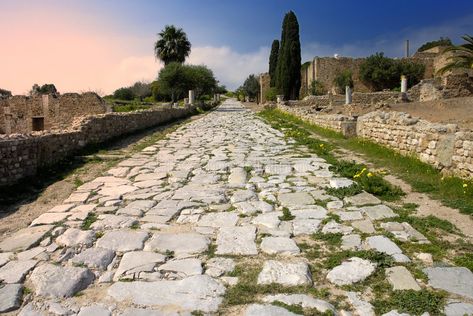 Carthage - Ancient Roman paved. View of the ancient Roman paved road in the Roma , #Sponsored, #Roman, #paved, #Carthage, #Ancient, #View #ad Carthage Tunisia, Imperial Rome, Camp Jupiter, Roman Villa, Roman Roads, Vedic Art, Roman History, Carthage, Ancient Rome