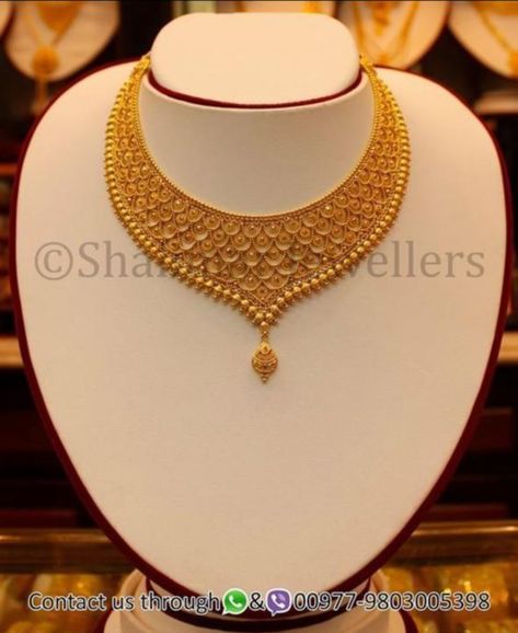 Latest Indian Gold Jewellery Designs, Heavy Gold Necklace Indian, Latest Gold Set Designs, Pure Gold Necklace Indian, 20grams Gold Necklace Designs, Rani Haar Gold, Dubai Jewellery, Gold Set Design, Pretty Gold Necklaces