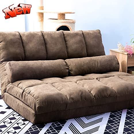 DANGRUUT Thicken Floor Double Chaise, Folding Lounge Sofa/Couch Bed, Floor Gaming Chairs, Adjustable Fabric Lazy Sofa Softly Cushioned with Two Pillows for Living Room and Bedroom (Brown) Oversized Chaise Lounge, Gaming Sofa, Double Chaise Lounge, Floor Couch, Floor Sofa, Folding Sofa Bed, Futon Couch, Sofa Bed Design, Chaise Lounge Sofa