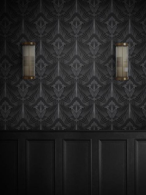 Raven Wallpaper, Black Feature Wall, Maximalist Style, Grey Color Palette, Art Deco Wallpaper, Cinema Room, Wallpaper Living Room, Wallpaper Bedroom, Room Wallpaper