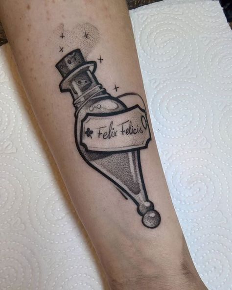 Harry Potter Quote Tattoo Ideas | POPSUGAR Tech Tattoos Inspired By Books, Shrek Tattoo, Harry Potter Quotes Tattoo, Hogwarts Tattoo, True Love Tattoo, Tech Tattoo, Hp Tattoo, Bottle Tattoo, Western Vibes