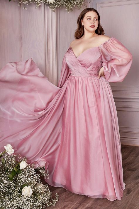 Long Sleeve Chiffon Dress, Cinderella Divine, Gown Plus Size, Full Length Dress, Satin Gown, Chiffon Gown, Chiffon Long Sleeve, Prom Dresses Long With Sleeves, Puffy Sleeves