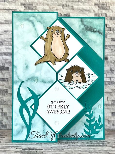 Otter Cards, Fun Cards, Hand Made Greeting Cards, Marbled Paper, Shaped Cards, Kids Birthday Cards, Fancy Fold Cards, Stamping Up Cards, Fun Fold Cards