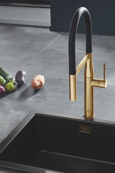 Gold Kitchen Tap, Gold Faucet Kitchen, Minimalist Sink, Sink Trends, Grohe Kitchen Faucet, Professional Single, Gold Kitchen Faucet, Gold Faucet, Gold Taps