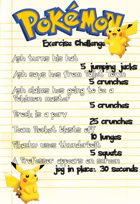 Awwwwww and lolol a Pokemon Exercise Challenge Movie Workouts, Pokemon Challenge, Tv Workouts, Pokemon Tv, Pokémon Master, Workout Games, I Work Out, Pokemon Fan, Exercise For Kids