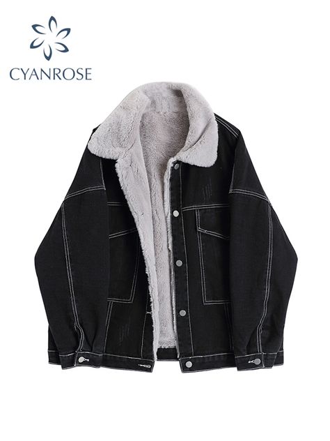 Women Lamb Wool Jean Jacket Korean Vintage Single Breasted Fleece Denim Coat 2021 Winter Fashion Casual Warm Thickened Jackets| | - AliExpress 2023 Winter Fashion, Fleece Lined Denim Jacket, Grunge Sweatshirt, Fleece Denim Jacket, Jacket Korean, Alt Clothes, Fitted Coat, Vintage Denim Jacket, Fleece Coat